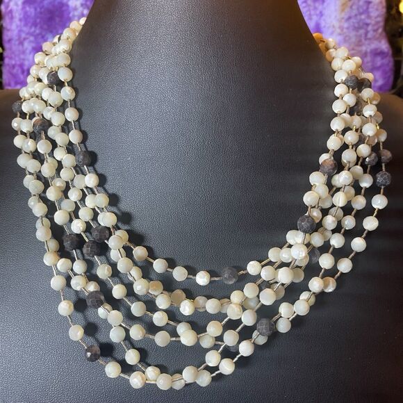 Jay King DTR Sterling 925 Mother of Pearl Faceted Beaded Multi-strand Necklace - Picture 1 of 8